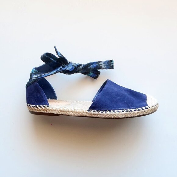 SCHUTZ Blue Suede & Canvas Espadrille Flats with Ties Size 8.5 - Picture 13 of 16